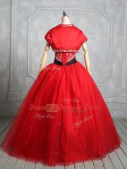 Attractive Red Tulle Lace Up Quinceanera Dresses Sleeveless Floor Length Embroidery