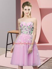 Low Price Rose Pink Empire Appliques Quinceanera Dama Dress Lace Up Tulle Sleeveless Knee Length