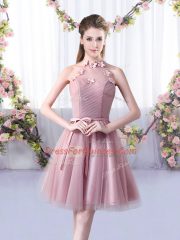 Exquisite Sleeveless Appliques and Belt Lace Up Dama Dress for Quinceanera