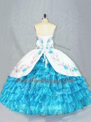Fabulous Floor Length Lace Up Sweet 16 Dresses Baby Blue for Sweet 16 and Quinceanera with Embroidery and Ruffled Layers