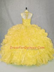 Flirting Gold Scoop Neckline Beading and Ruffles Sweet 16 Dresses Sleeveless Zipper