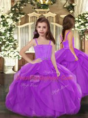 Fine Lilac Lace Up Sweetheart Beading and Ruffles Ball Gown Prom Dress Tulle Sleeveless