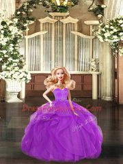 Fine Lilac Lace Up Sweetheart Beading and Ruffles Ball Gown Prom Dress Tulle Sleeveless