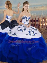 Enchanting Royal Blue Lace Up Sweet 16 Quinceanera Dress Embroidery and Ruffles and Bowknot Sleeveless Floor Length