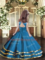 Fuchsia Ball Gowns Scoop Sleeveless Tulle Floor Length Lace Up Ruffled Layers Little Girls Pageant Dress Wholesale