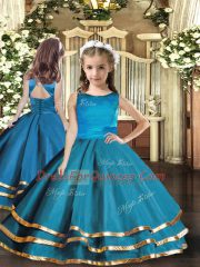 Floor Length Ball Gowns Sleeveless Teal Pageant Dresses Lace Up