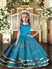 Floor Length Ball Gowns Sleeveless Teal Pageant Dresses Lace Up