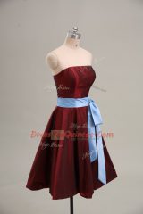 Chic A-line Party Dress for Toddlers Wine Red Strapless Taffeta Sleeveless Mini Length Zipper