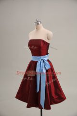 Chic A-line Party Dress for Toddlers Wine Red Strapless Taffeta Sleeveless Mini Length Zipper