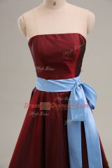 Chic A-line Party Dress for Toddlers Wine Red Strapless Taffeta Sleeveless Mini Length Zipper