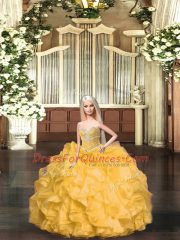 Gold Lace Up Sweetheart Beading and Ruffles Quinceanera Dress Organza Sleeveless