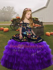 Floor Length Purple Little Girl Pageant Gowns Straps Sleeveless