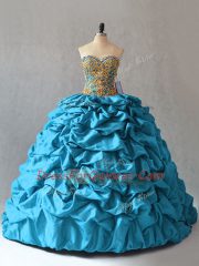 Admirable Beading and Pick Ups Sweet 16 Dresses Aqua Blue Lace Up Sleeveless Brush Train