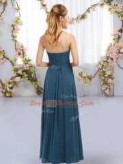 Navy Blue Sleeveless Floor Length Ruffles Lace Up Court Dresses for Sweet 16