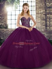 Floor Length Dark Purple Quinceanera Dress Sweetheart Sleeveless Lace Up