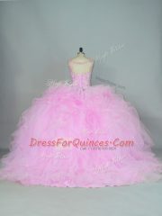 Sweet Ball Gowns Sleeveless Lilac 15 Quinceanera Dress Brush Train Lace Up