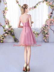 Beautiful Pink Scoop Neckline Appliques and Belt Dama Dress for Quinceanera Sleeveless Lace Up