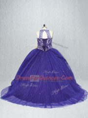 Exceptional Purple Sweet 16 Quinceanera Dress Scoop Sleeveless Brush Train Lace Up