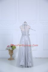 Halter Top Sleeveless Zipper Quinceanera Court Dresses Grey Tulle