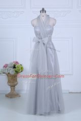 Halter Top Sleeveless Zipper Quinceanera Court Dresses Grey Tulle