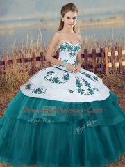 Cute Ball Gowns Ball Gown Prom Dress Teal Sweetheart Tulle Sleeveless Floor Length Lace Up