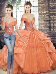 Perfect Orange Two Pieces Beading and Ruffles Sweet 16 Quinceanera Dress Lace Up Organza Sleeveless Floor Length