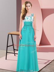 Most Popular Scoop Sleeveless Chiffon Vestidos de Damas Appliques Backless