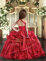 Fuchsia Organza Lace Up Straps Sleeveless Floor Length Pageant Gowns For Girls Ruffles