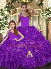 Organza Sleeveless Floor Length Quinceanera Gowns and Ruffles