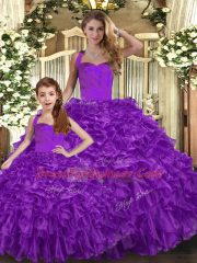Organza Sleeveless Floor Length Quinceanera Gowns and Ruffles