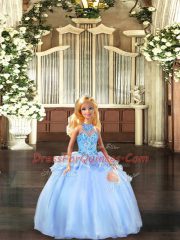 Artistic Floor Length Lace Up Sweet 16 Dress Blue for Military Ball and Sweet 16 and Quinceanera with Embroidery