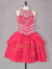 Sumptuous Coral Red Sleeveless Tulle Lace Up for Prom and Party