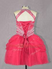 Sumptuous Coral Red Sleeveless Tulle Lace Up for Prom and Party