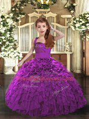 Customized Purple Little Girls Pageant Dress Party and Sweet 16 and Wedding Party with Ruffles Straps Sleeveless Lace Up