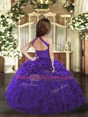 Customized Purple Little Girls Pageant Dress Party and Sweet 16 and Wedding Party with Ruffles Straps Sleeveless Lace Up