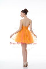 Low Price Orange Ball Gowns Straps Sleeveless Tulle Mini Length Zipper Beading and Ruching Party Dress Wholesale