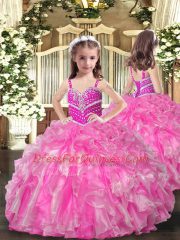 Captivating Sweetheart Sleeveless Lace Up Sweet 16 Quinceanera Dress Rose Pink Organza