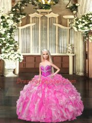 Captivating Sweetheart Sleeveless Lace Up Sweet 16 Quinceanera Dress Rose Pink Organza