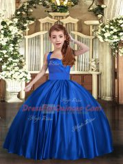 Great Floor Length Ball Gowns Sleeveless Royal Blue Little Girl Pageant Gowns Lace Up