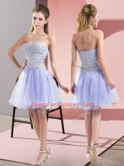 Lavender A-line Sweetheart Sleeveless Tulle Mini Length Zipper Beading Prom Evening Gown