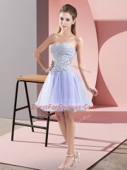 Lavender A-line Sweetheart Sleeveless Tulle Mini Length Zipper Beading Prom Evening Gown
