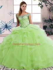 Hot Selling Floor Length Ball Gowns Sleeveless Yellow Green 15th Birthday Dress Lace Up