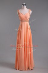 Suitable Sleeveless Backless Floor Length Beading and Ruching Party Dresses