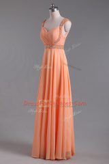 Suitable Sleeveless Backless Floor Length Beading and Ruching Party Dresses