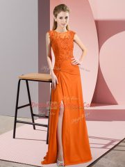 Eye-catching Sleeveless Chiffon Floor Length Zipper in Orange with Beading