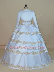 White Lace Up Straps Embroidery 15 Quinceanera Dress Satin Sleeveless