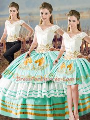 Deluxe Sleeveless Lace Up Floor Length Embroidery and Ruffled Layers 15 Quinceanera Dress