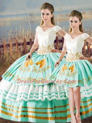 Deluxe Sleeveless Lace Up Floor Length Embroidery and Ruffled Layers 15 Quinceanera Dress