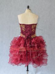 Unique Sleeveless Lace Up Mini Length Embroidery and Ruffles Evening Dress