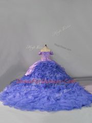 Hot Selling Lavender Sleeveless Chapel Train Embroidery and Ruffles 15 Quinceanera Dress